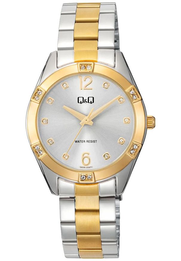 Zegarek damski QQ Q83B-008P CYRKONIE srebrny. Kolor: srebrny