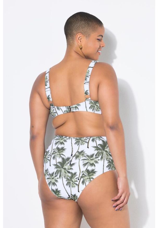 ULLA POPKEN - Damskie Figi od bikini wysoki stan nadruk z palmami. Stan: podwyższony. Kolekcja: plus size. Kolor: biały. Materiał: poliester, elastan, poliamid, materiał. Wzór: nadruk
