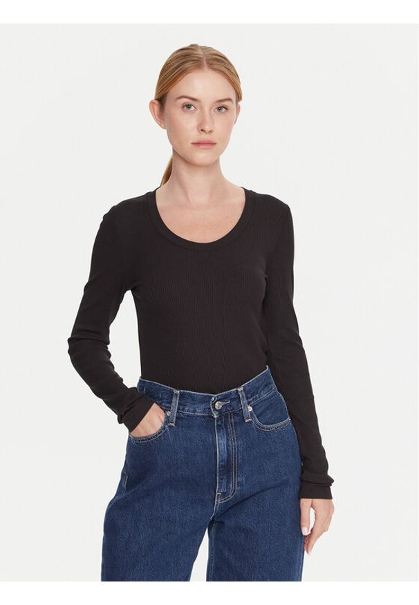 Calvin Klein Bluzka LV044D235G Czarny Slim Fit. Kolor: czarny