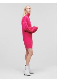 Karl Lagerfeld - KARL LAGERFELD Sukienka dzianinowa Logo 226W2008 Różowy Relaxed Fit. Typ kołnierza: dekolt w karo. Kolor: różowy. Materiał: dzianina, syntetyk #4