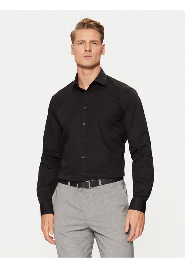 Calvin Klein Koszula Poplin Stretch Regular Shirt K10K109509 Czarny Slim Fit. Kolor: czarny. Materiał: bawełna