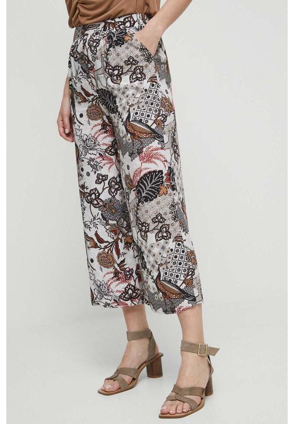 medicine - Medicine spodnie damskie kolor beżowy fason culottes high waist. Stan: podwyższony. Kolor: beżowy. Materiał: tkanina