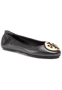 Tory Burch Baleriny Minnie Travel Ballet With Metal Logo 50393 Czarny. Kolor: czarny. Materiał: skóra