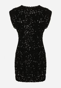 Born2be - Czarna Cekinowa Dopasowana Sukienka Elegancka z Usztywnioną Linią Ramion Korimi. Kolor: czarny. Styl: elegancki #6