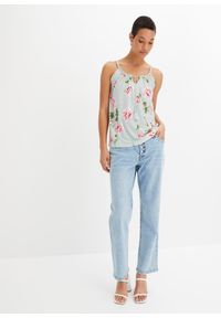 bonprix - Top na cienkich ramiączkach. Kolor: niebieski. Materiał: koronka. Długość rękawa: na ramiączkach. Wzór: aplikacja, koronka, kwiaty #2
