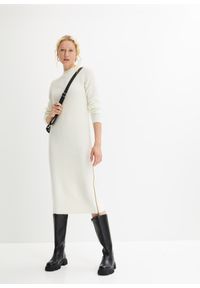 bonprix - Sukienka dzianinowa z zamkiem. Kolor: biały. Materiał: dzianina #1