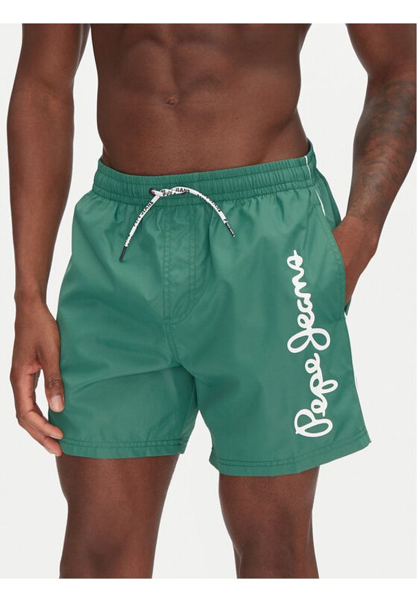 Pepe Jeans Szorty kąpielowe Logo PMB10419 Zielony Regular Fit. Kolor: zielony. Materiał: syntetyk