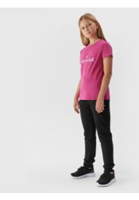 4f - T-shirt z bawełny organicznej dziewczęcy. Kolor: różowy. Materiał: bawełna. Wzór: nadruk