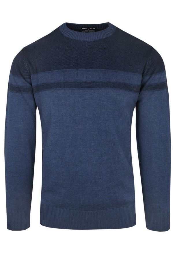 Klasyczny Sweter - Wełna z Akrylem - Pako Jeans - Granatowy. Okazja: do pracy, na spotkanie biznesowe, na co dzień. Kolor: niebieski. Materiał: bawełna, poliester. Styl: klasyczny