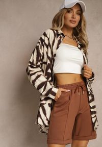 Renee - Brązowe Casualowe Szorty High Waist z Kieszeniami Wykończone Gumką Shezetta. Okazja: na co dzień. Stan: podwyższony. Kolor: brązowy. Materiał: materiał. Sezon: lato. Styl: casual