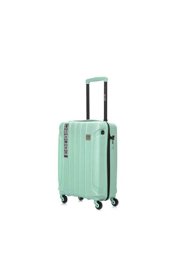 SWISSBAGS - Walizka na kółkach SwissBags Tourist miętowa - mała 40 l. Kolor: miętowy. Materiał: materiał. Wzór: napisy. Styl: klasyczny, elegancki