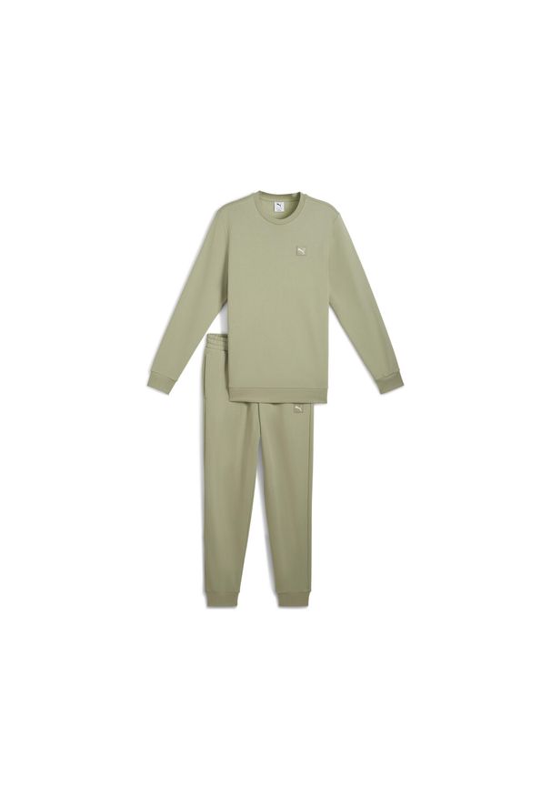 Puma - Męski dres Essentials Elevated PUMA. Kolor: zielony. Materiał: dresówka. Sport: fitness