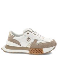 Biało-Beżowe Sneakersy Filippo Stylowe Obuwie Damskie Na Solidnej Podeszwie. Zapięcie: sznurówki. Kolor: biały. Materiał: materiał. Szerokość cholewki: normalna