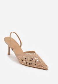 Born2be - Ciemnobeżowe Czółenka VICES z Siateczki na Szpilce Ozdobione Perełkami i Cekinami Talilody. Okazja: na co dzień. Kolor: beżowy. Wzór: aplikacja. Obcas: na szpilce. Styl: casual, elegancki #3