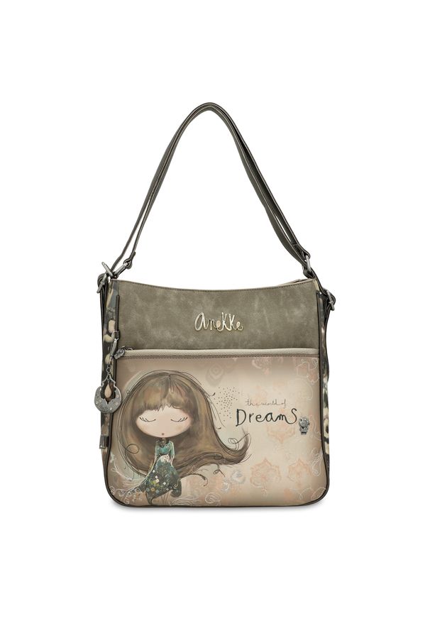 Szara Elegancka Torebka z Funkcją Plecaka Anekke Seria Real. Kolor: szary. Wzór: haft, aplikacja. Dodatki: z haftem. Materiał: zdobione. Styl: elegancki. Rodzaj torebki: na ramię