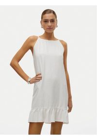 Vero Moda Sukienka letnia Mymilo 10303634 Biały Regular Fit. Kolor: biały. Materiał: len. Sezon: lato