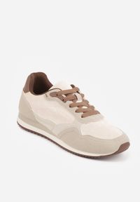 Renee - Beżowe Sneakersy Basic z Imitacji Zamszu Ozdobione Przeszyciami Nethe. Okazja: na co dzień. Zapięcie: sznurówki. Kolor: beżowy. Materiał: zamsz. Wzór: aplikacja #5