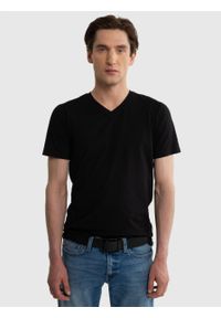 Big-Star - Koszulka męska v-neck z bawełny supima Supiclassicov 906. Kolor: czarny. Materiał: bawełna. Długość: długie. Styl: klasyczny #2