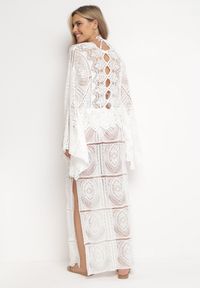 Born2be - Biała Szydełkowa Sukienka Maxi z Wiązaniem Vaskoppe. Kolor: biały. Materiał: tkanina. Typ sukienki: proste. Długość: maxi #3