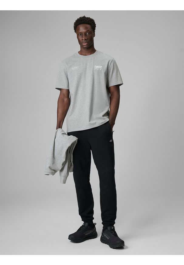 4f - 4F T-shirt regular z nadrukiem męski - szary XL. Okazja: na co dzień. Kolor: szary. Materiał: dzianina, bawełna, materiał. Długość: długie. Wzór: nadruk. Styl: casual