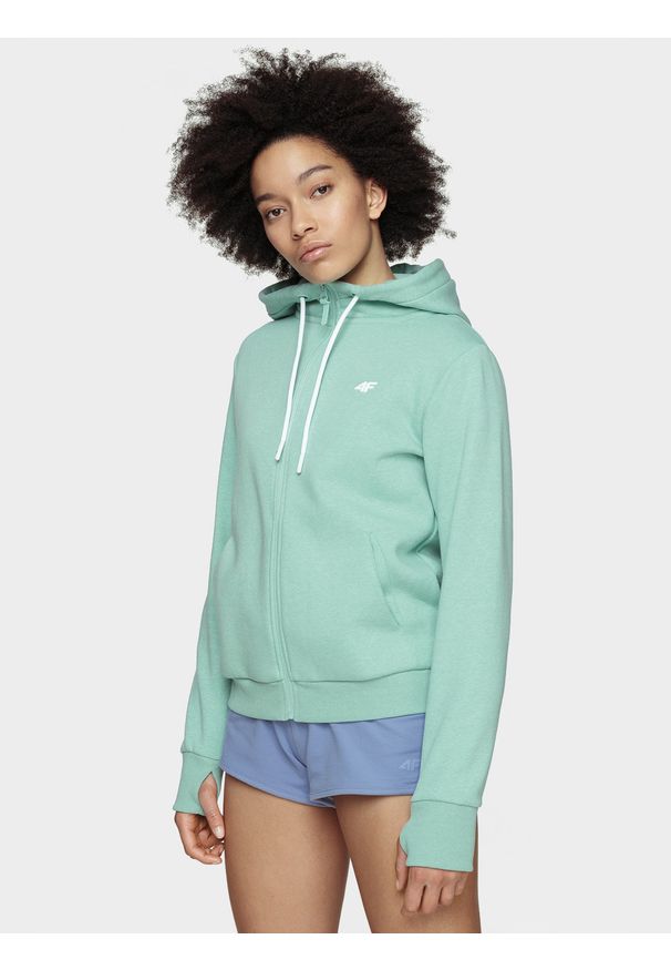 4f - Bluza damska. Okazja: na co dzień. Typ kołnierza: kaptur. Materiał: dzianina, materiał. Styl: casual
