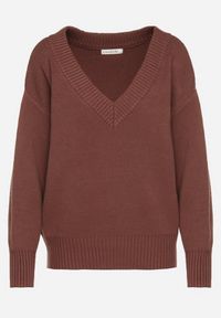 Born2be - Brązowy Sweter z Kaszmirem z Dekoltem w Serek Plenae. Okazja: na co dzień. Typ kołnierza: dekolt w serek. Kolor: brązowy. Materiał: kaszmir. Styl: elegancki, casual, klasyczny #6