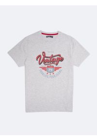 Big-Star - Koszulka męska z nadrukiem szara Merret 901. Okazja: na co dzień. Kolor: szary. Materiał: bawełna, dzianina, skóra, jeans. Wzór: nadruk. Sezon: lato. Styl: vintage, klasyczny, casual