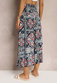 Renee - Granatowe Spodnie Kuloty z Bawełny High Waist z Gumką w Pasie Palovia. Stan: podwyższony. Kolor: niebieski. Materiał: bawełna. Sezon: lato #4