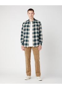 Wrangler - WRANGLER LS WESTERN SHIRT MĘSKA KOSZULA Z DŁUGIM RĘKAWEM W KRATĘ DARK MATCHA W556B3G61. Długość rękawa: długi rękaw. Długość: długie