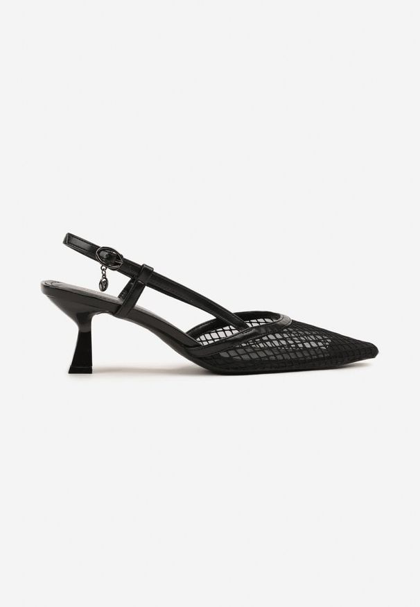Renee - Czarne Sandały Vices na Kaczuszce Slingback z Siateczkową Cholewką Lumevile. Zapięcie: sprzączka. Kolor: czarny. Obcas: na szpilce. Styl: klasyczny, elegancki. Wysokość obcasa: średni