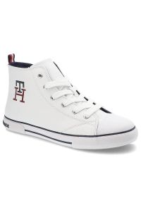 TOMMY HILFIGER - Białe Trampki Tommy Hilfiger Klasyczne Buty Damskie. Okazja: na co dzień. Kolor: biały. Materiał: materiał, skóra ekologiczna. Szerokość cholewki: normalna. Wzór: jednolity. Styl: klasyczny #1