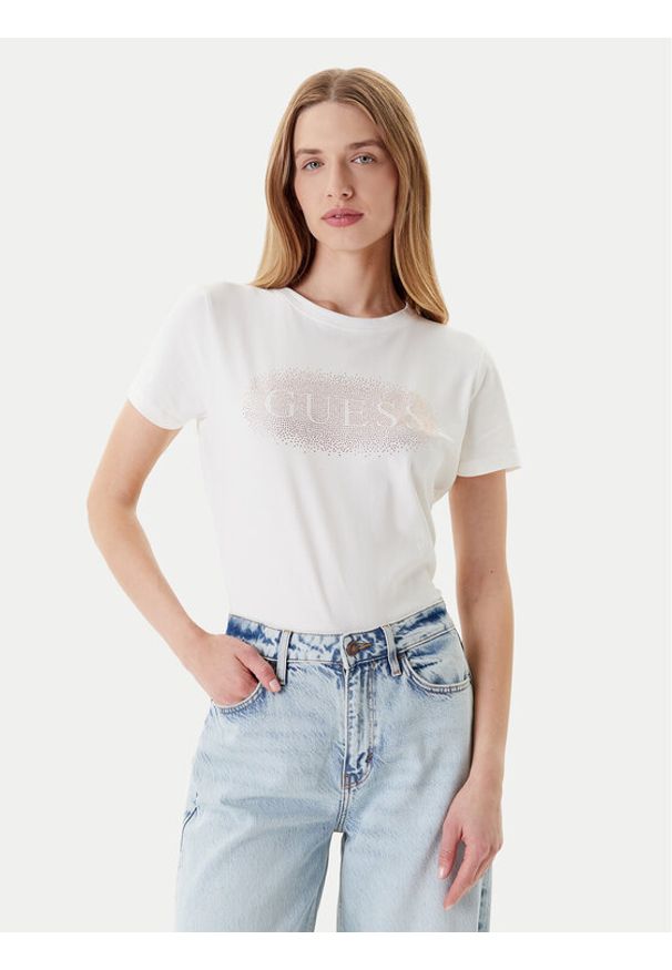 Guess T-Shirt V5YI08 J1314 Biały Regular Fit. Kolor: biały. Materiał: bawełna