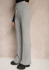 Renee - Szare Szerokie Spodnie z Bawełną High Waist Emarisa. Okazja: na co dzień, na imprezę. Stan: podwyższony. Kolor: szary. Materiał: bawełna. Styl: elegancki, casual