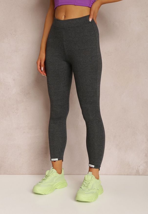Renee - Ciemnoszare Legginsy Loukys. Stan: podwyższony. Kolor: szary. Materiał: tkanina, bawełna. Długość: długie. Wzór: aplikacja, gładki