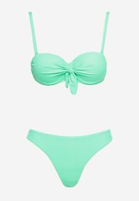 Born2be - Zielone Bikini Biustonosz na Cienkich Ramiączkach z Regulacją i Wiązaniem Majtki Typu Figi Brasmarie. Kolor: zielony. Wzór: aplikacja