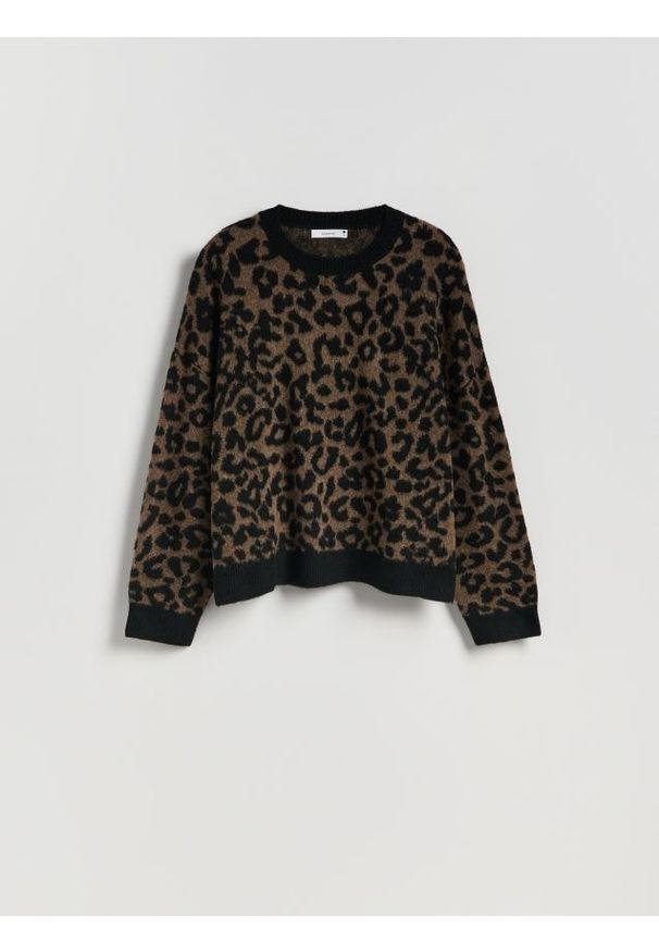 Reserved - Sweter w panterkę - wielobarwny. Materiał: wełna, dzianina. Wzór: motyw zwierzęcy