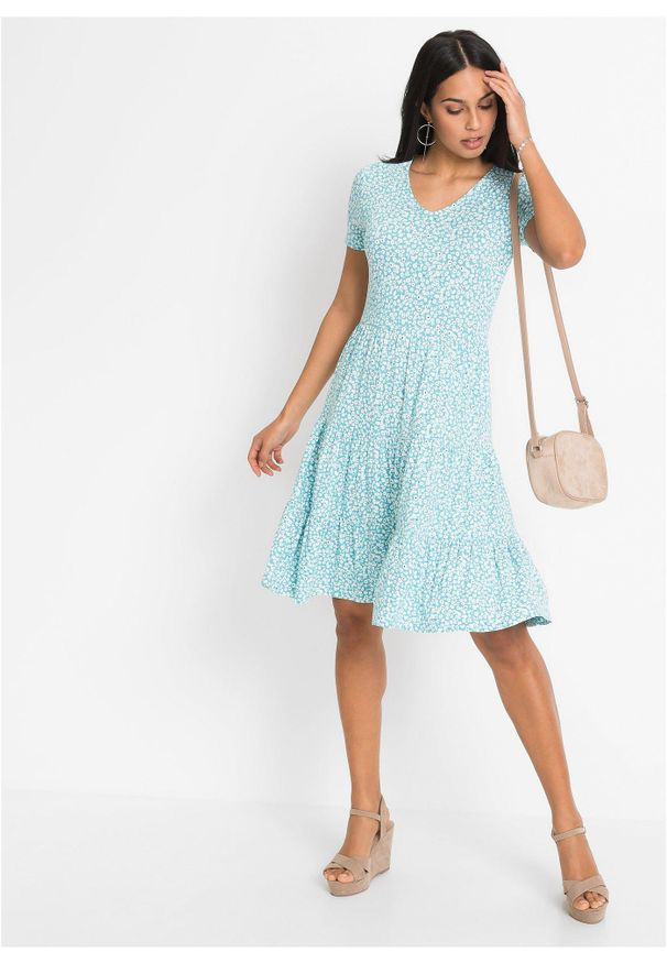 bonprix - Sukienka z dżerseju, z mieszanki wiskozy. Kolor: niebieski. Materiał: jersey, wiskoza, skóra