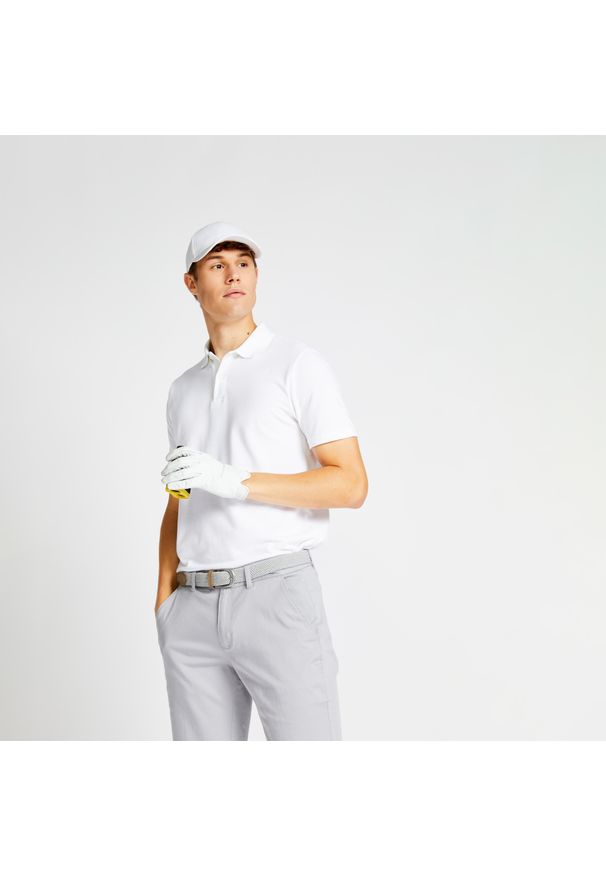 INESIS - Koszulka polo do golfa męska MW500. Typ kołnierza: polo, golf. Kolor: biały. Materiał: materiał, bawełna, poliester