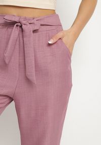 Born2be - Ciemnoróżowe Spodnie o Szerokim Kroju z Wiązaniem i Gumką w Pasie Miravenia. Okazja: na co dzień. Kolor: różowy. Styl: elegancki, casual