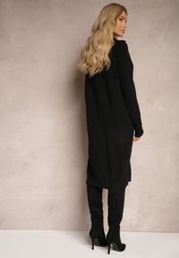 Renee - Czarna Sukienka z Wełną i Bawełną Ozdobiona Suwakiem i Kołnierzykiem Leralina. Okazja: na co dzień. Kolor: czarny. Materiał: bawełna, wełna. Wzór: aplikacja. Typ sukienki: proste. Styl: klasyczny, casual #4