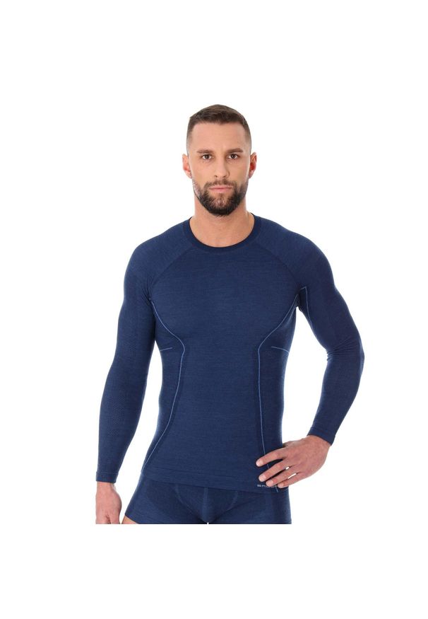 Koszulka wełniana z długim rękawem męska Brubeck ACTIVE WOOL. Kolor: niebieski. Materiał: wełna, poliamid, elastan. Długość rękawa: długi rękaw. Długość: długie