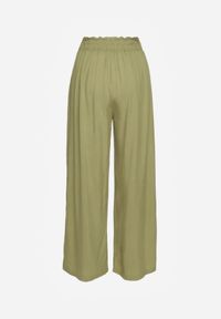 Renee - Jasnozielone Spodnie z Bawełny Typu Palazzo High Waist z Gumką w Talii Nelsaria. Okazja: na co dzień. Stan: podwyższony. Kolor: zielony. Materiał: bawełna. Styl: elegancki, casual, wizytowy #4