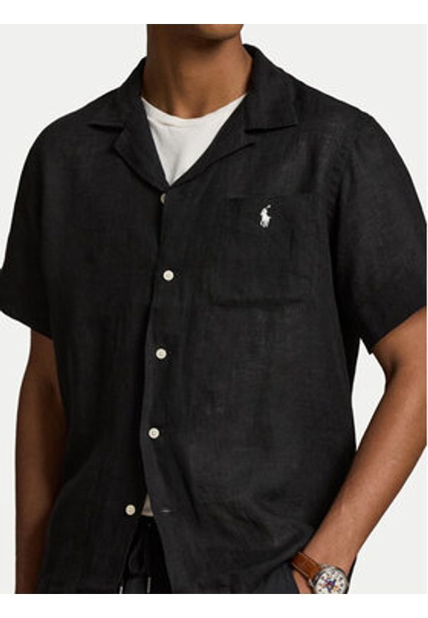 Polo Ralph Lauren Koszula 710966421500 Czarny Regular Fit. Typ kołnierza: polo. Kolor: czarny. Materiał: len