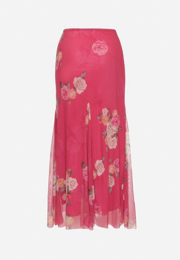 Born2be - Fuksjowa Spódnica Rozkloszowana w Kwiaty Efronira. Okazja: na spotkanie biznesowe, na co dzień, do pracy, na spacer. Kolor: różowy. Długość: długie. Wzór: kwiaty. Styl: biznesowy, klasyczny, casual, elegancki