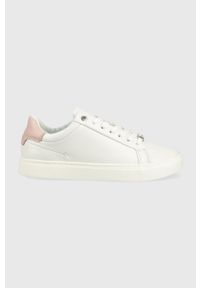 Calvin Klein sneakersy skórzane kolor biały. Nosek buta: okrągły. Zapięcie: sznurówki. Kolor: biały. Materiał: guma