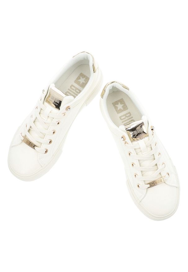 Big-Star - Białe Trampki Big Star Sportowe Obuwie Damskie. Okazja: na co dzień. Zapięcie: sznurówki. Kolor: biały. Materiał: jeans, materiał. Styl: sportowy