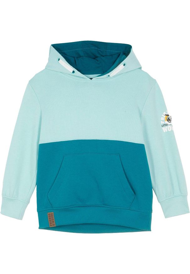 bonprix - Bluza z kapturem z miękkiej mieszanki bawełny. Typ kołnierza: kaptur. Kolor: niebieski. Materiał: bawełna