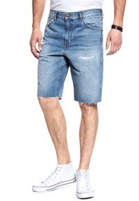 Wrangler - KRÓTKIE SPODENKI WRANGLER DENIM SHORT BLUE LAND W14CGW15W. Materiał: denim. Długość: krótkie