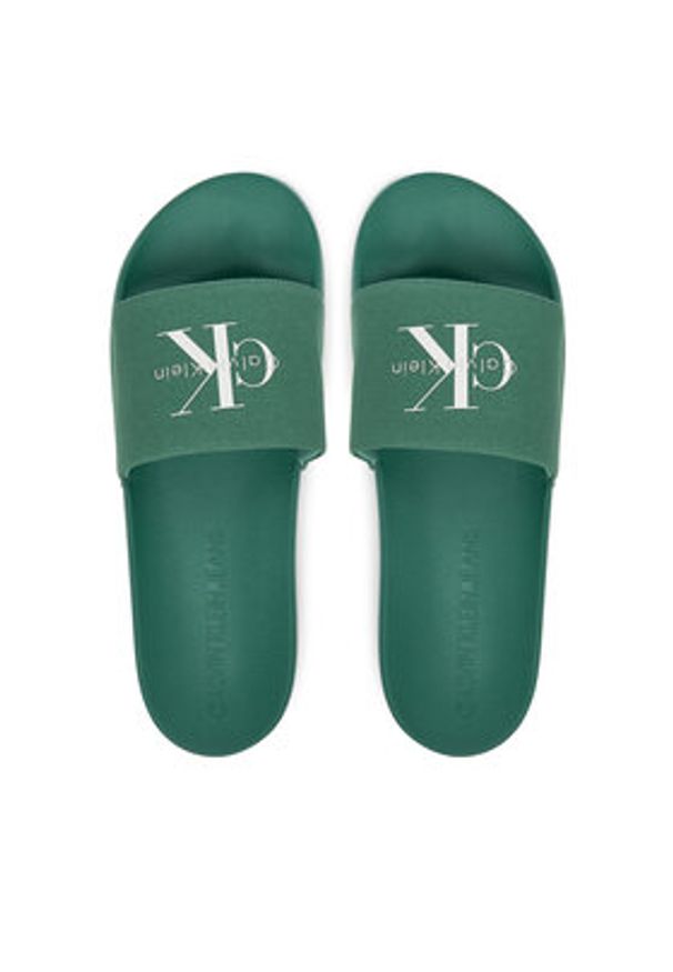 Calvin Klein Jeans Klapki Slide Monologo Cv YM0YM01367 Zielony. Kolor: zielony. Materiał: materiał