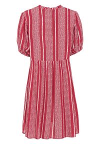 Sukienka z rękawami bufkami bonprix czerwono-biały w paski. Kolor: czerwony. Wzór: paski. Długość: midi #6